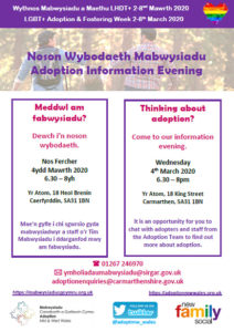 Noson Wybodaeth Mabwysiadu, 4ydd Mawrth